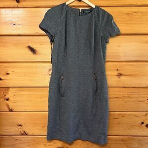 Lauren Ralph Lauren Gray Short Sleeve Womens Dress Back Zip Front Zip Pockets 10